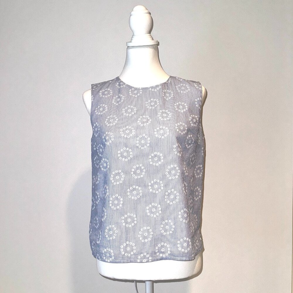 1901 Women's Sleeveless Top Blue & White, Fully Lined, Cotton, Size S